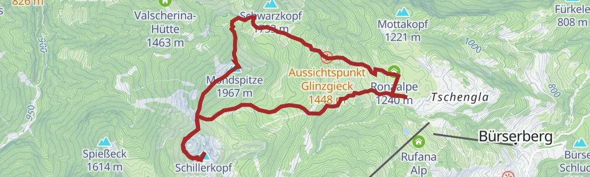 Route map: Panoramawanderung Mondspitze und Schillerkopf